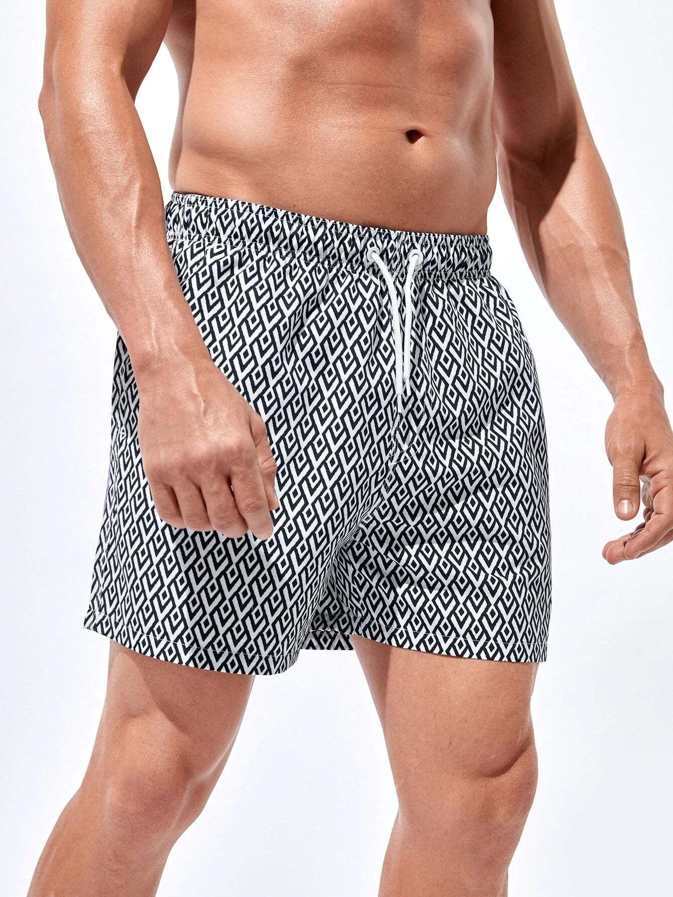 Geometric Patterned Swim Trunks-Waves And Trunks