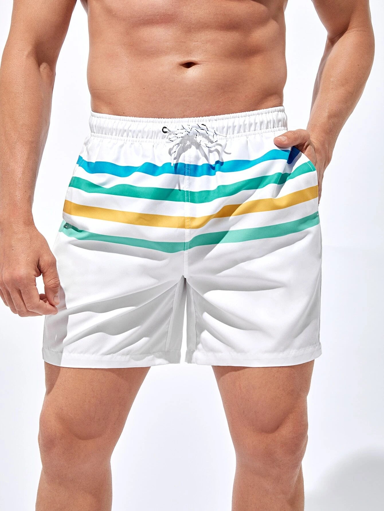 Striped Drawstring Beach Shorts-Waves And Trunks