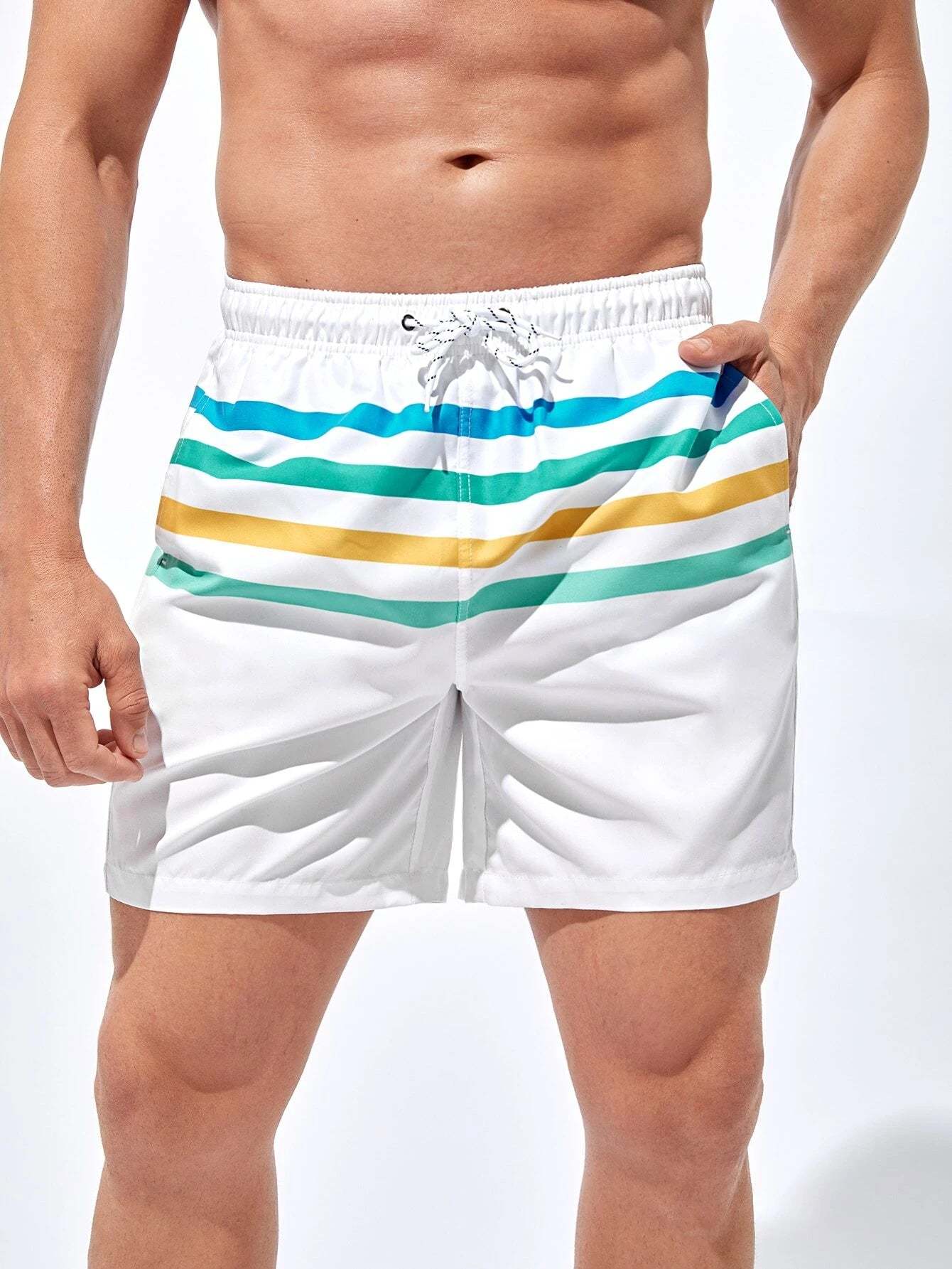 Striped Drawstring Beach Shorts-Waves And Trunks