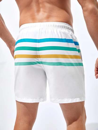 Striped Drawstring Beach Shorts-Waves And Trunks