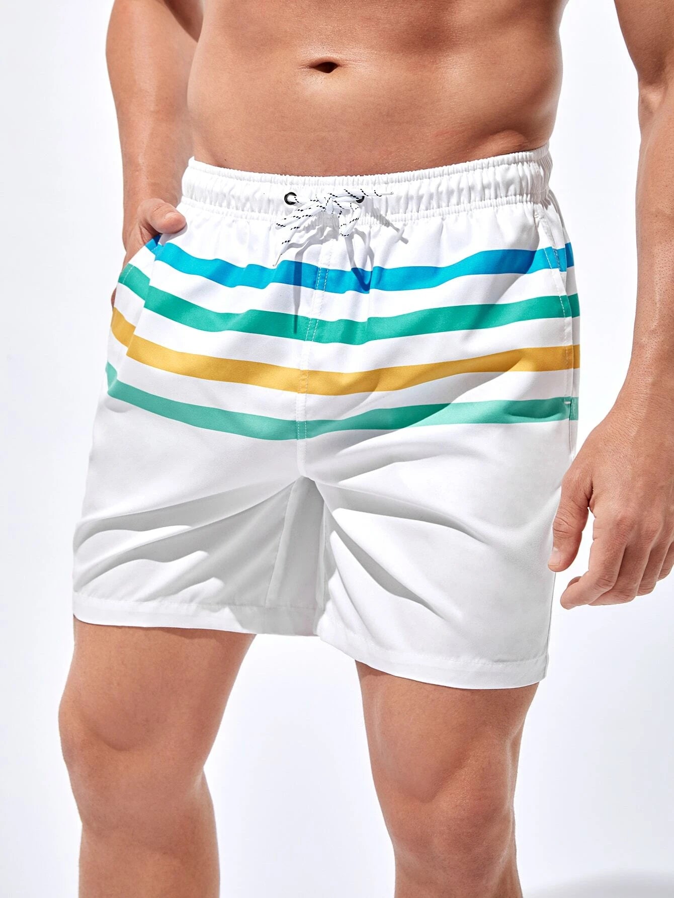 Striped Drawstring Beach Shorts-Waves And Trunks