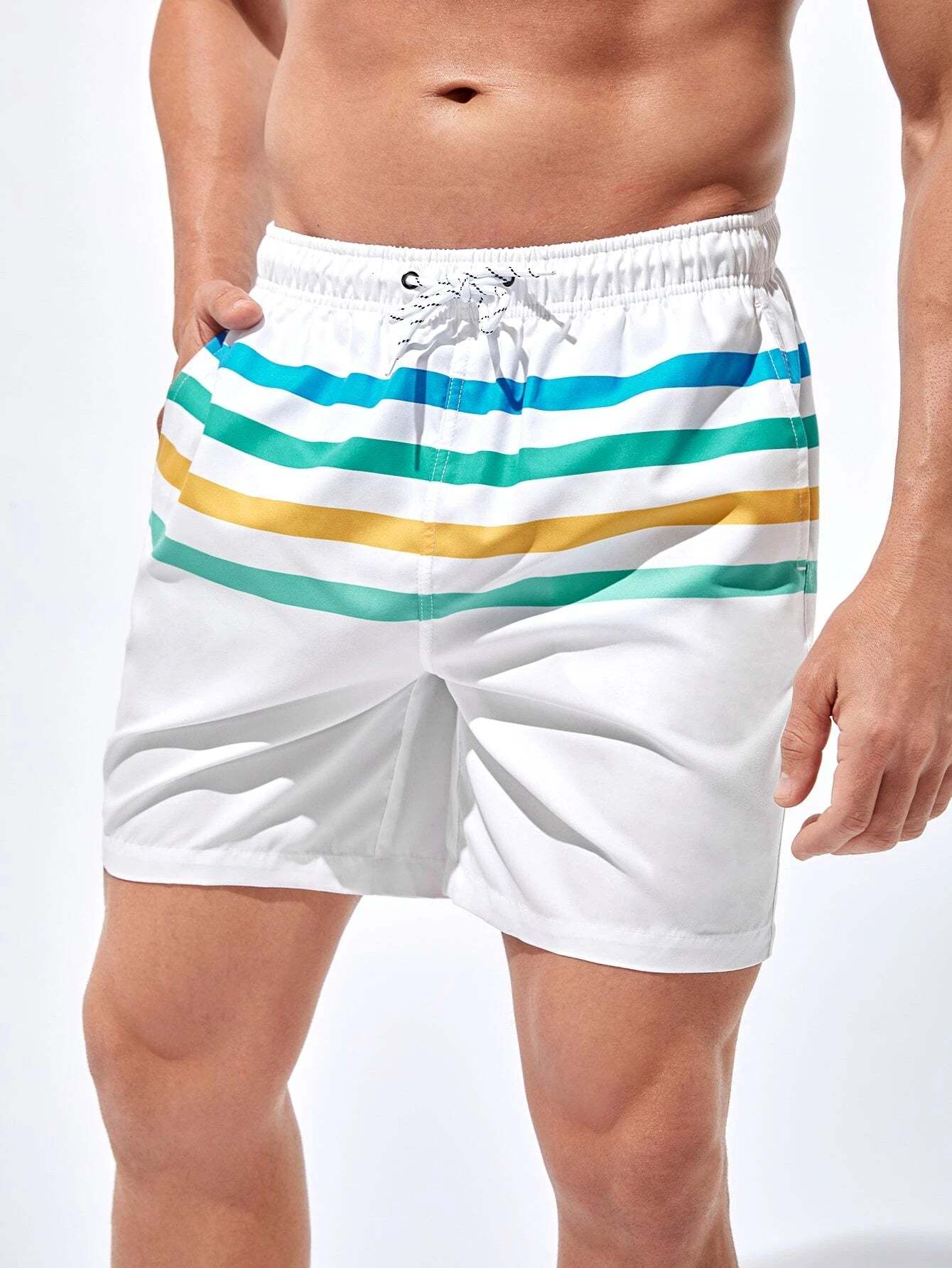 Striped Drawstring Beach Shorts-Waves And Trunks