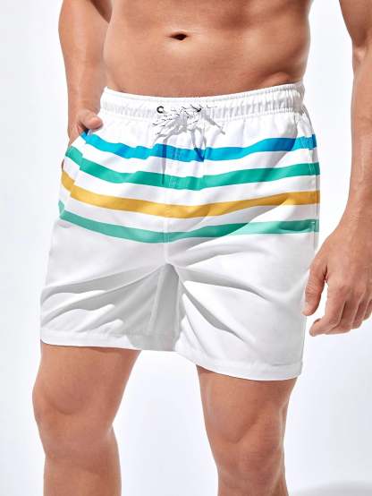 Striped Drawstring Beach Shorts-Waves And Trunks