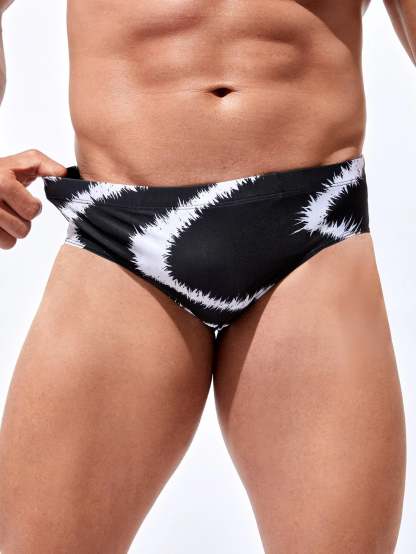 Graphic Print Swim Brief-Waves And Trunks