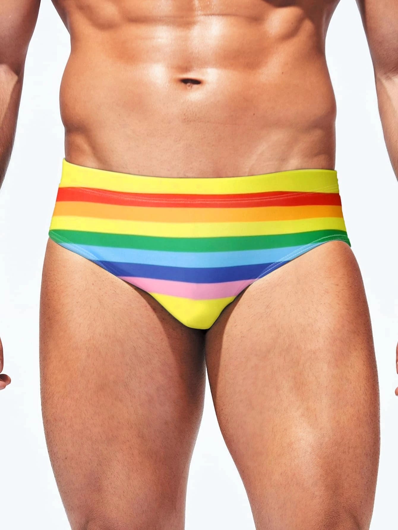 Rainbow Striped Print Swim Brief-Waves And Trunks