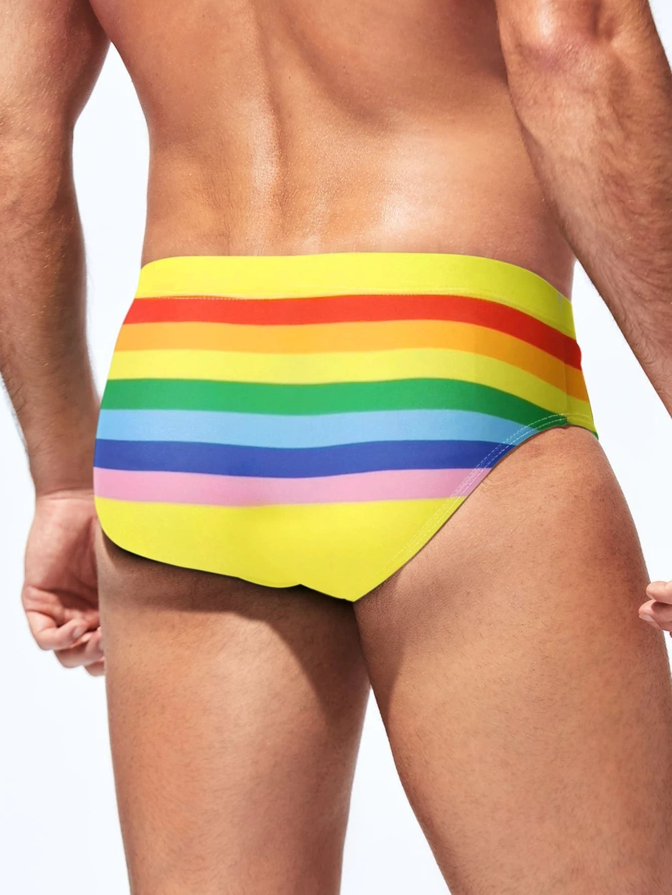 Rainbow Striped Print Swim Brief-Waves And Trunks