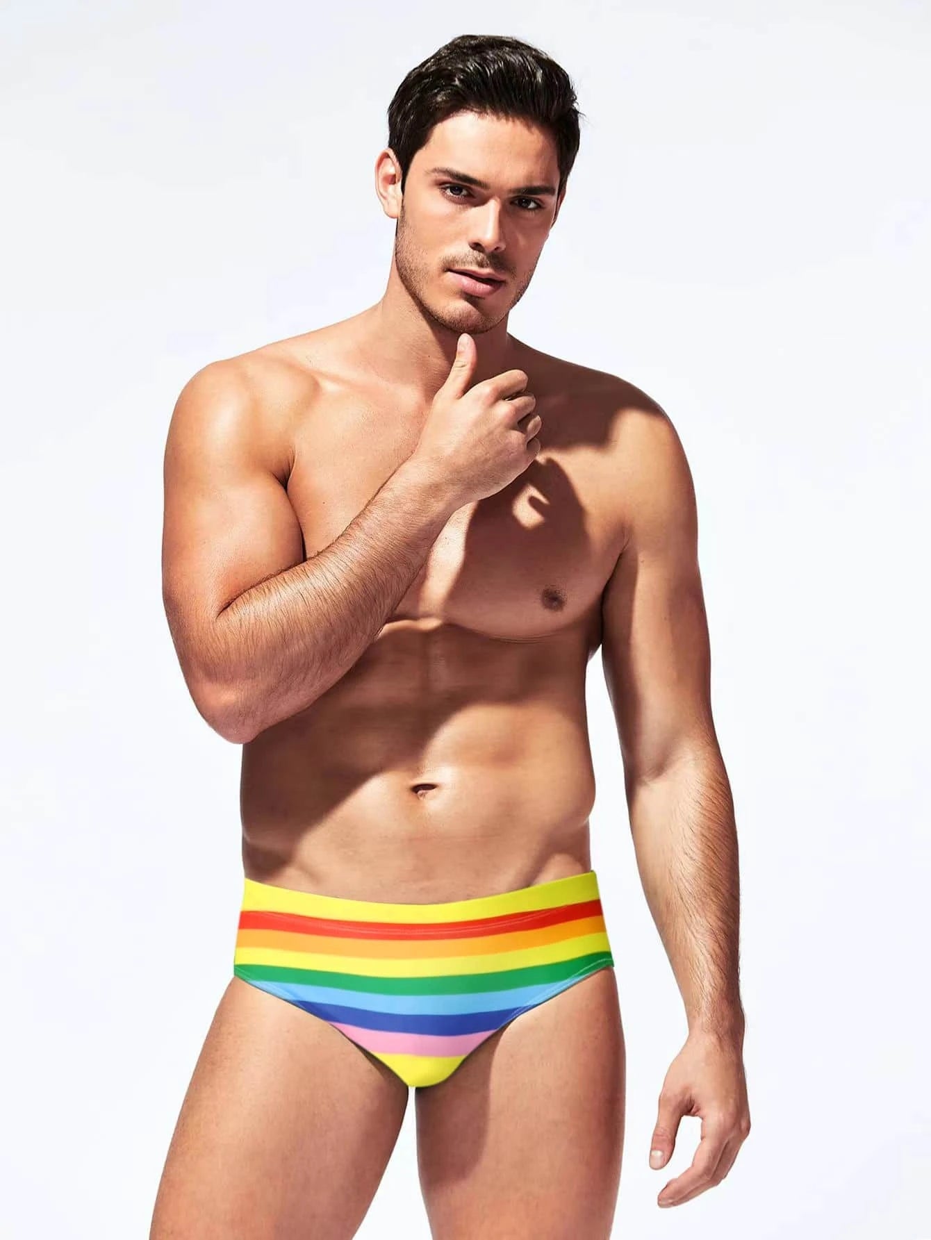 Rainbow Striped Print Swim Brief-Waves And Trunks