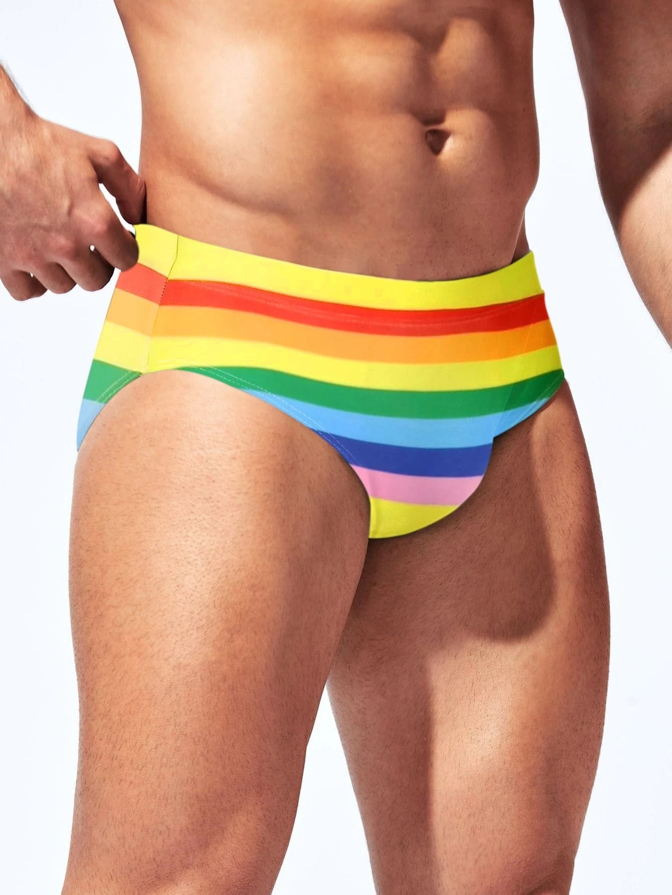 Rainbow Striped Print Swim Brief-Waves And Trunks