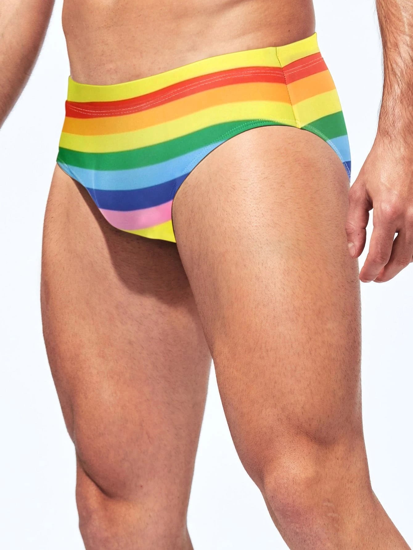 Rainbow Striped Print Swim Brief-Waves And Trunks
