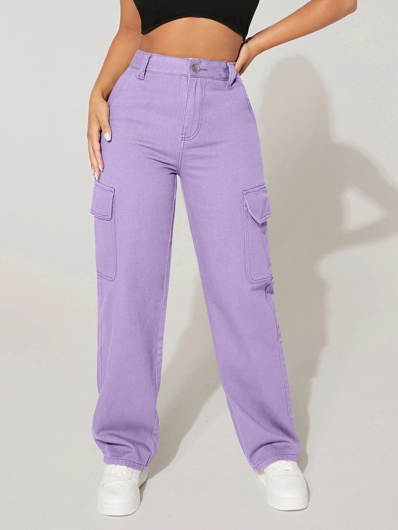 Straight Fit Denim High Rise Cargo Pants-Waves And Trunks