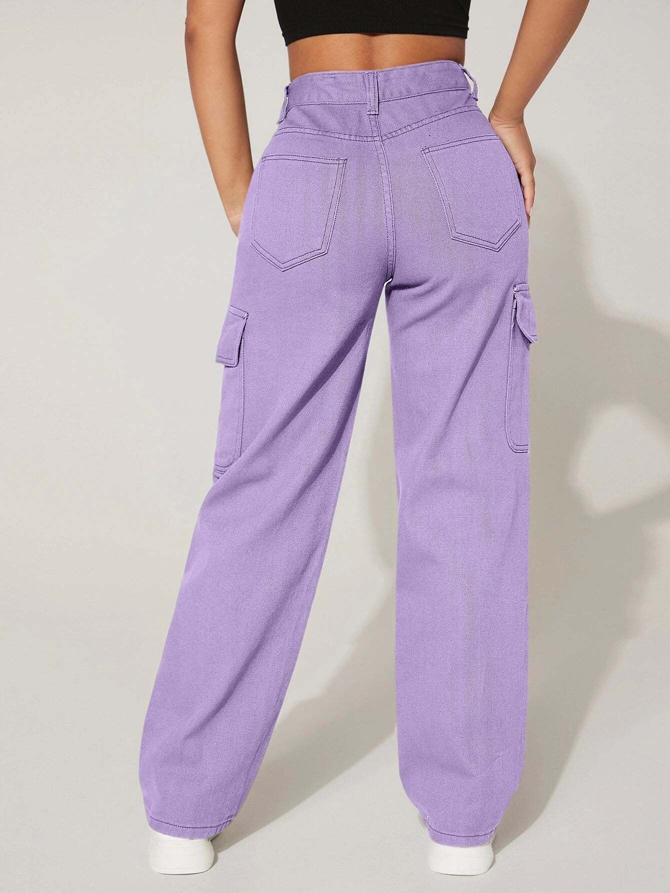 Straight Fit Denim High Rise Cargo Pants-Waves And Trunks