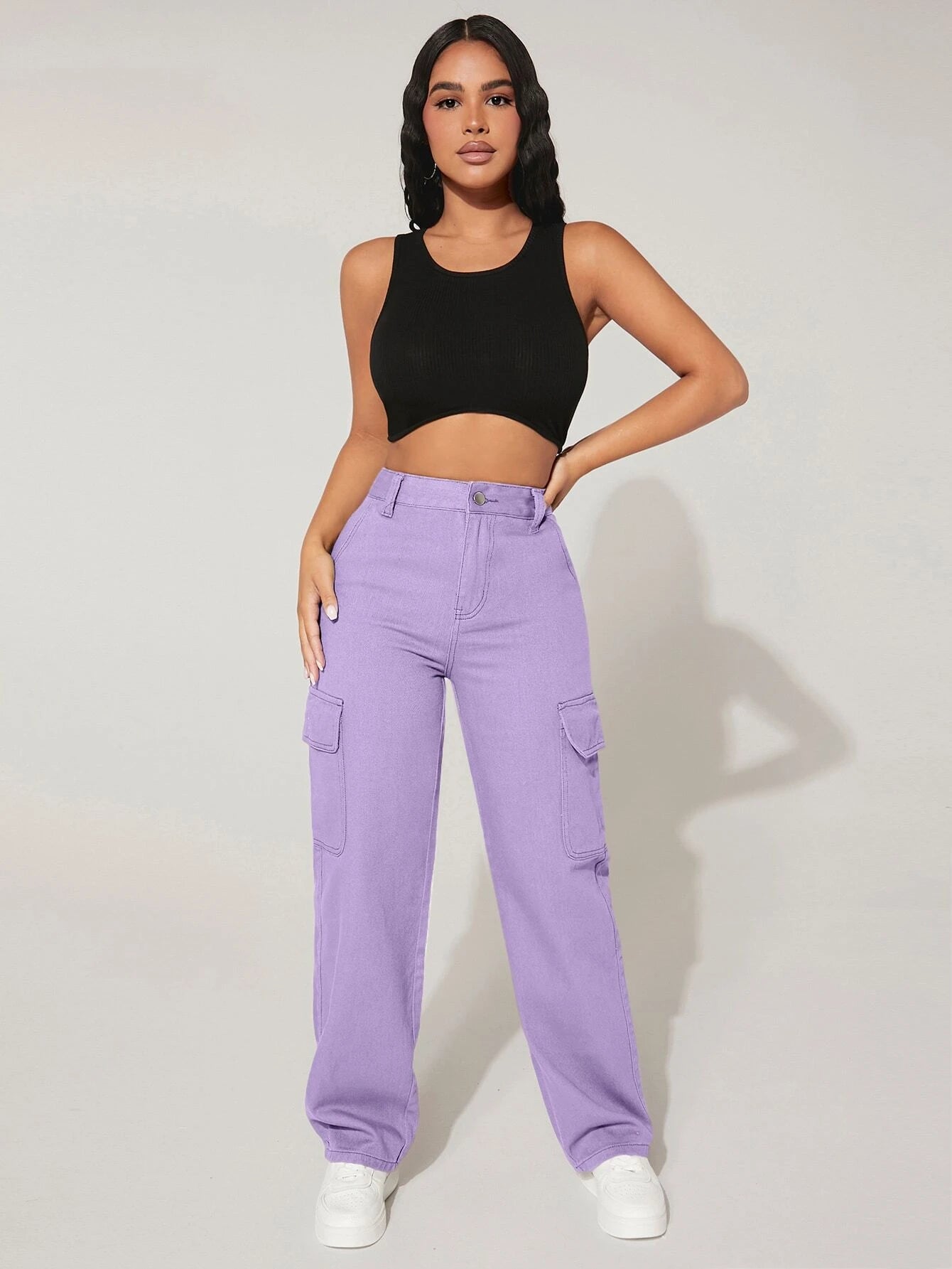 Straight Fit Denim High Rise Cargo Pants-Waves And Trunks