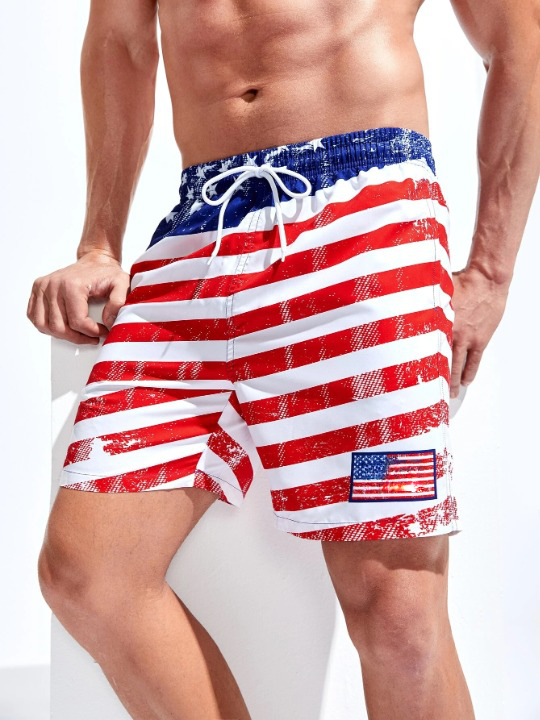 American Flag Print Swim Shorts-Waves And Trunks