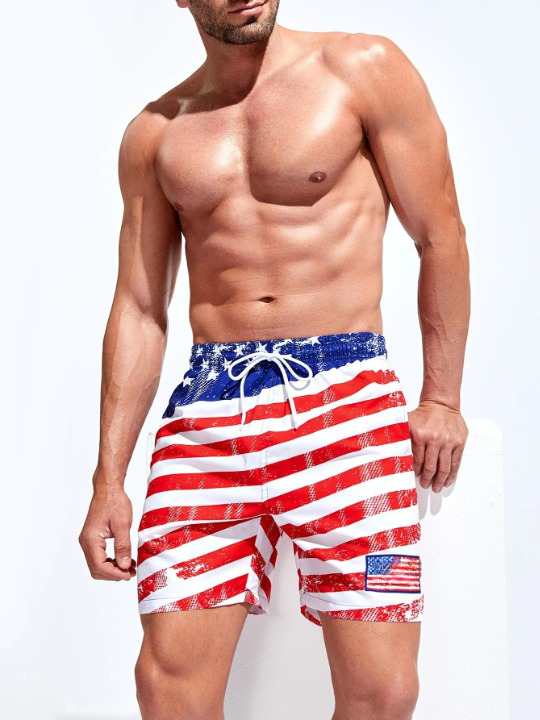 American Flag Print Swim Shorts-Waves And Trunks