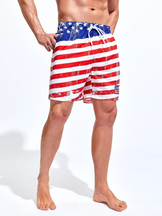 American Flag Print Swim Shorts-Waves And Trunks