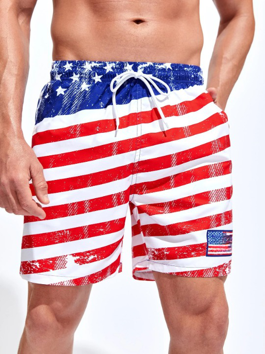 American Flag Print Swim Shorts-Waves And Trunks