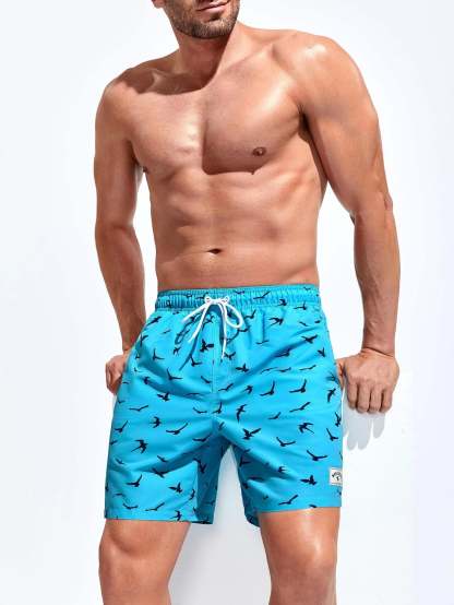 Patched All Over Print Drawstring Pocket Shorts-Waves And Trunks