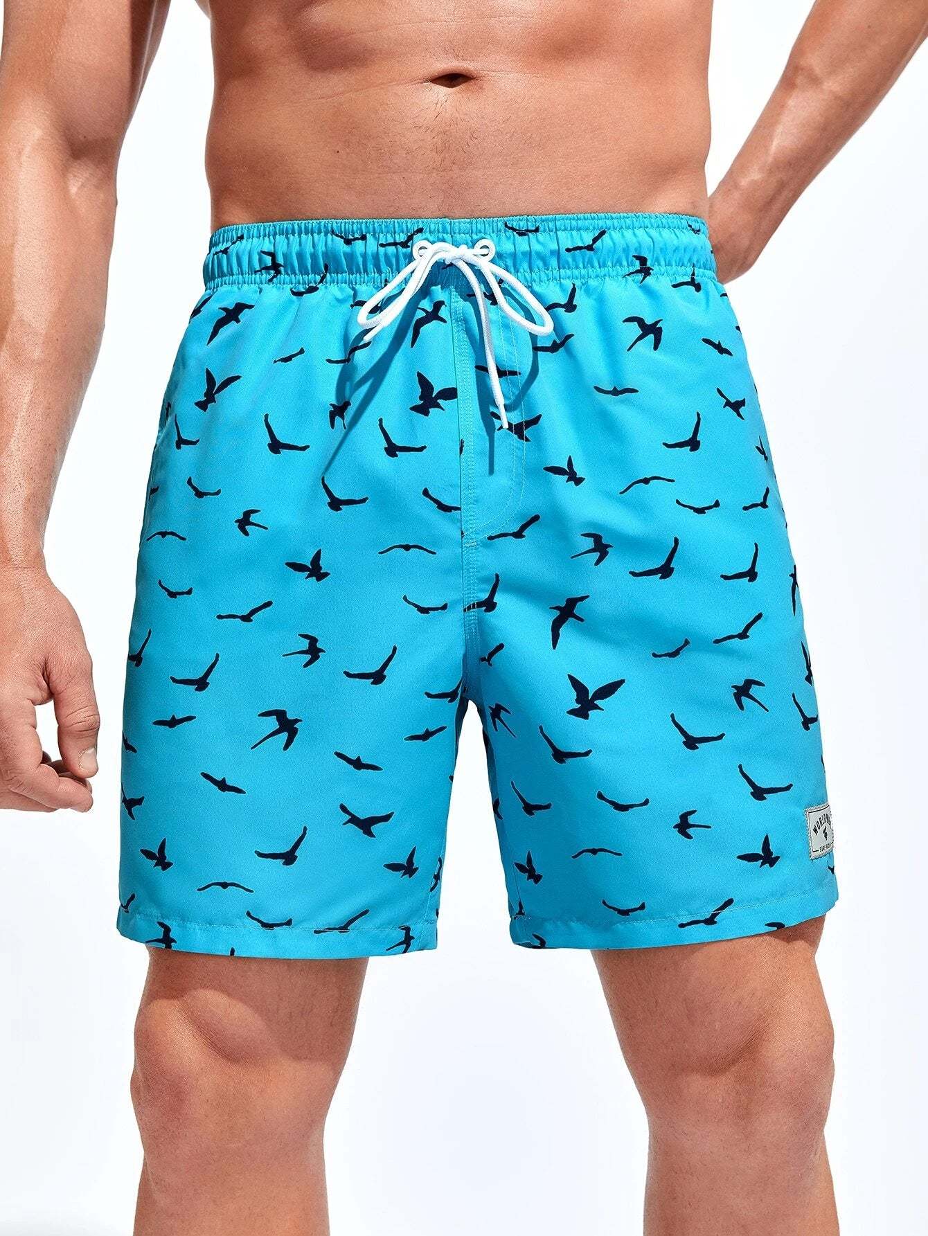 Patched All Over Print Drawstring Pocket Shorts-Waves And Trunks