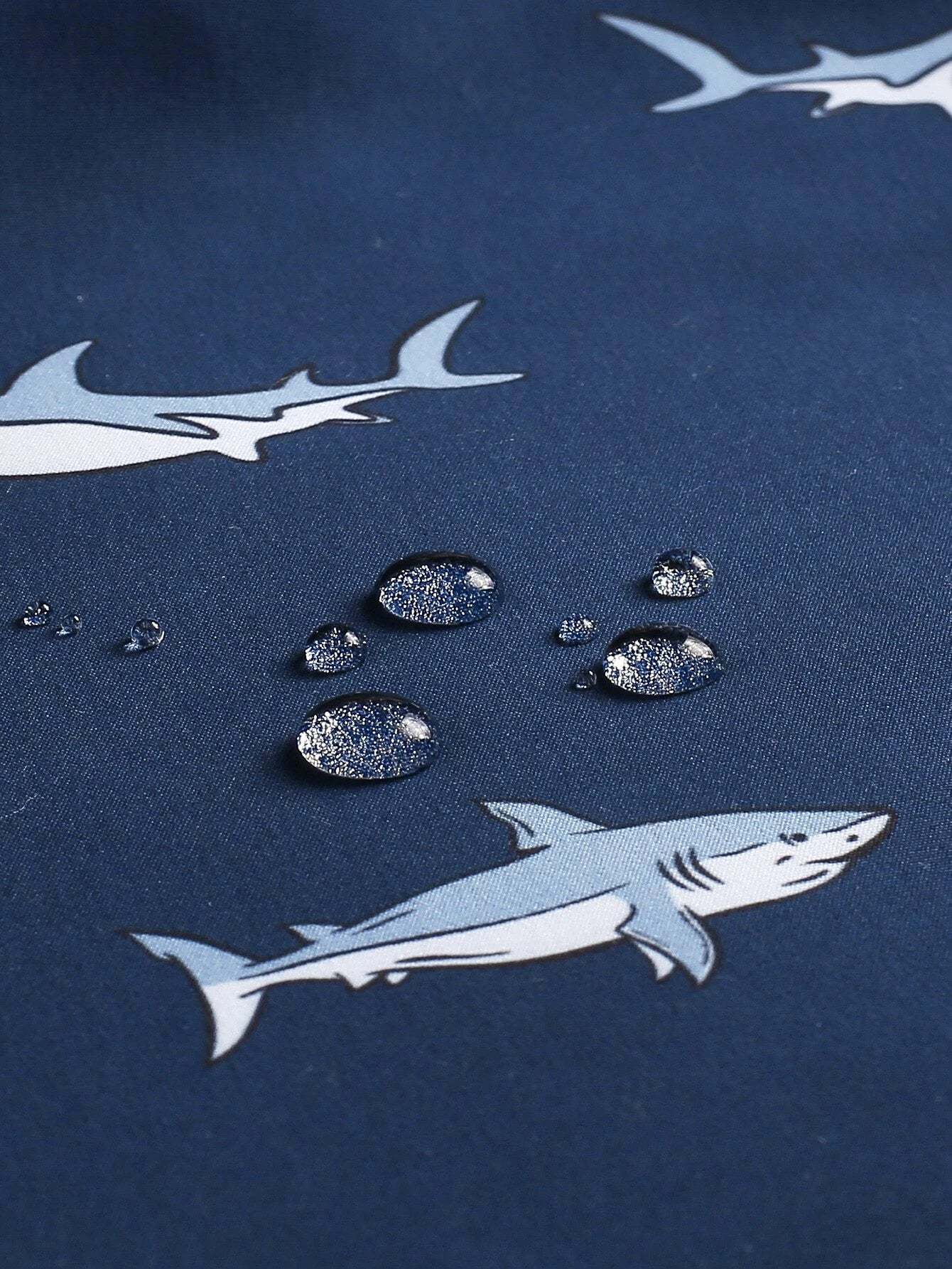 Shark Print Letter Patched Swim Trunks-Waves And Trunks