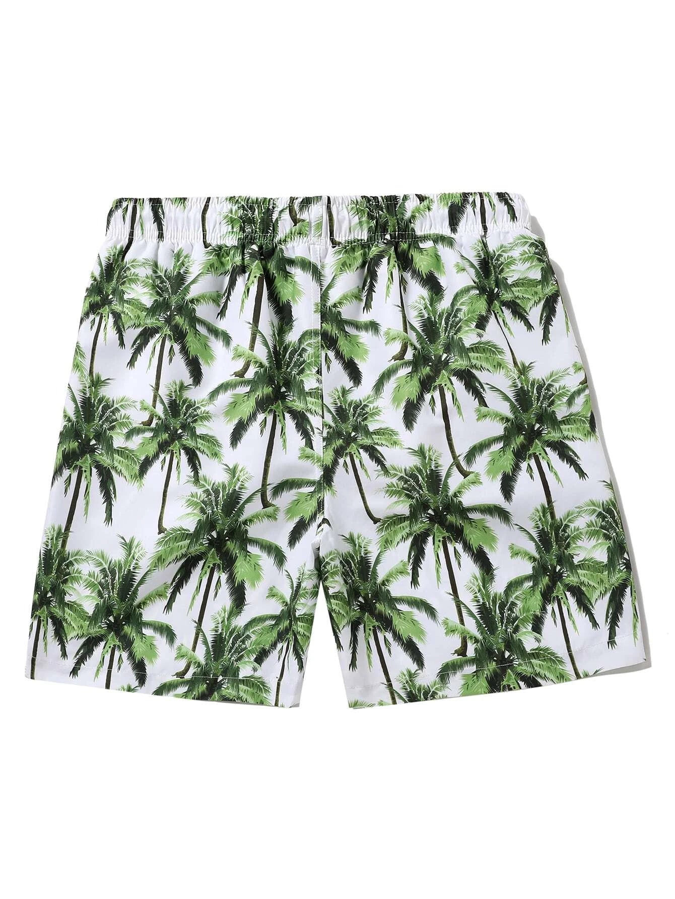 Coconut Tree Print Non Stretch Waist Swim Trunks-Waves And Trunks