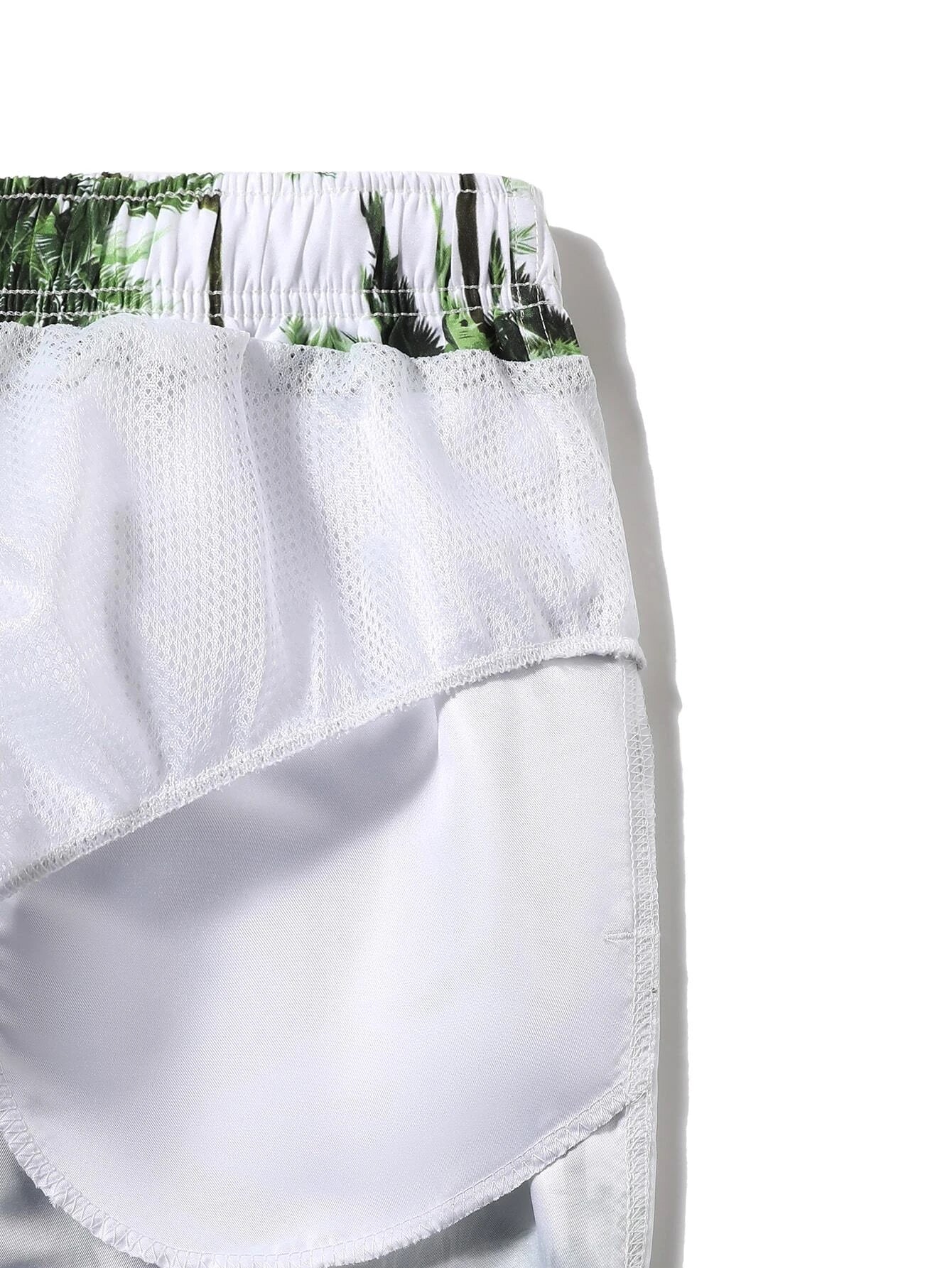 Coconut Tree Print Non Stretch Waist Swim Trunks-Waves And Trunks