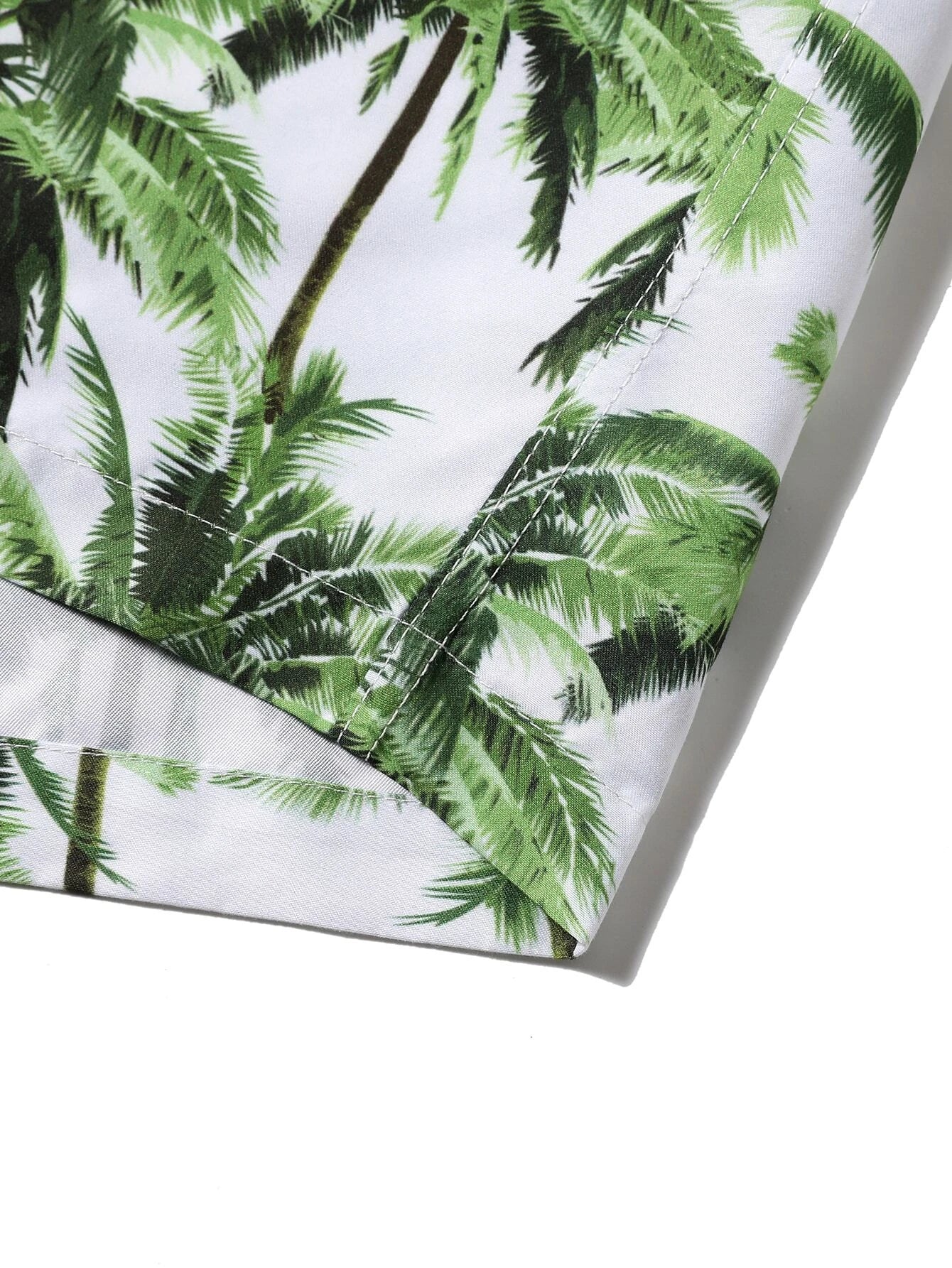 Coconut Tree Print Non Stretch Waist Swim Trunks-Waves And Trunks