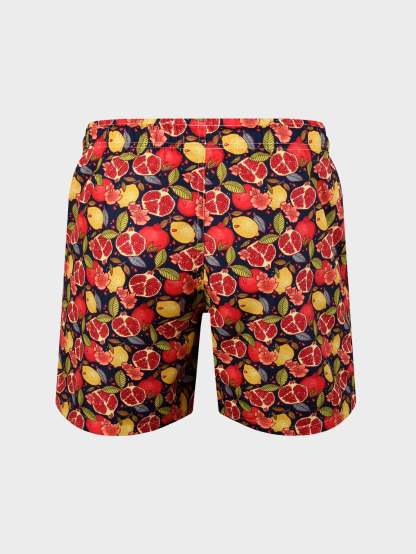 Lemon And Pomegranate Print Swim Trunks-Waves And Trunks