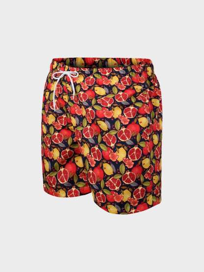 Lemon And Pomegranate Print Swim Trunks-Waves And Trunks