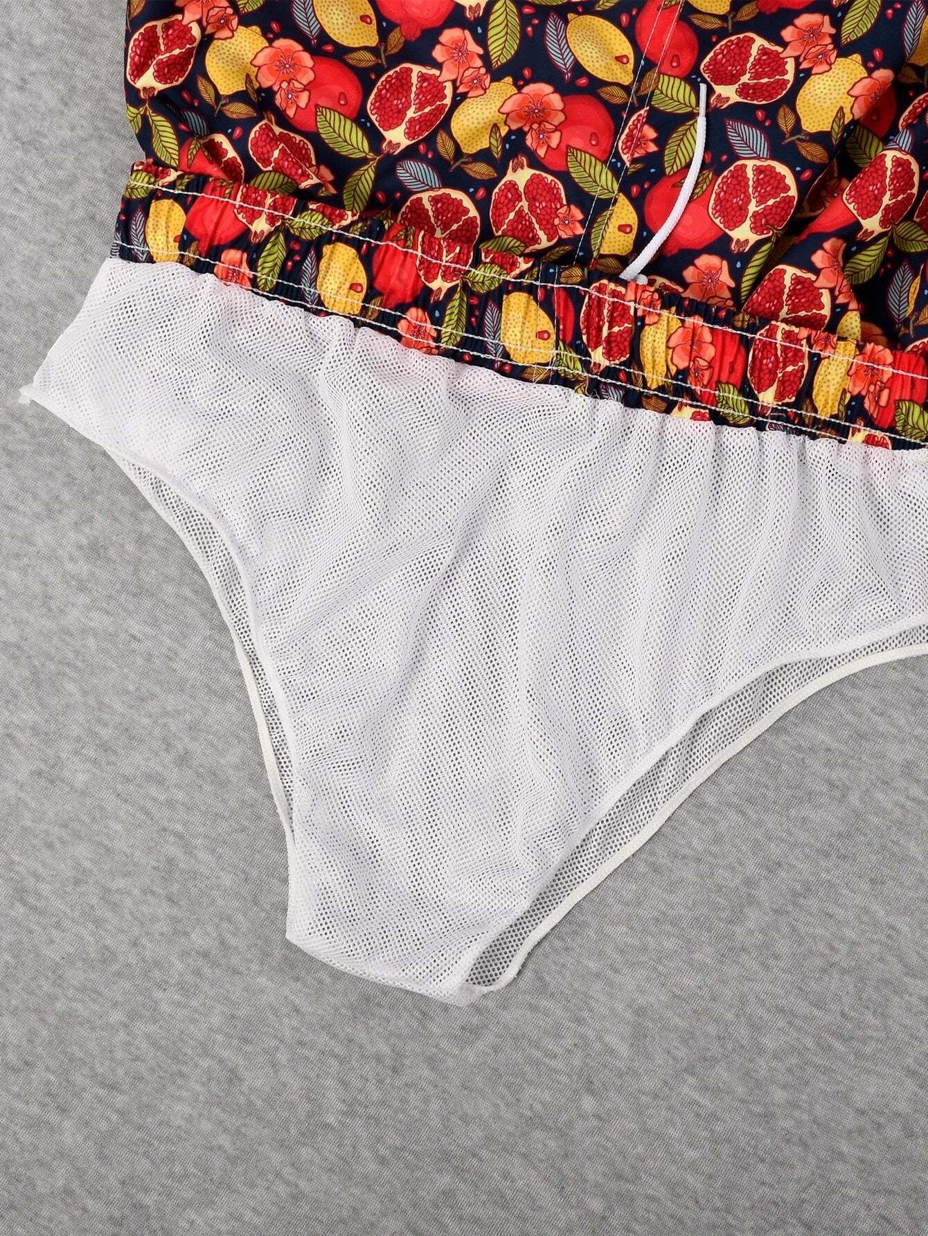 Lemon And Pomegranate Print Swim Trunks-Waves And Trunks