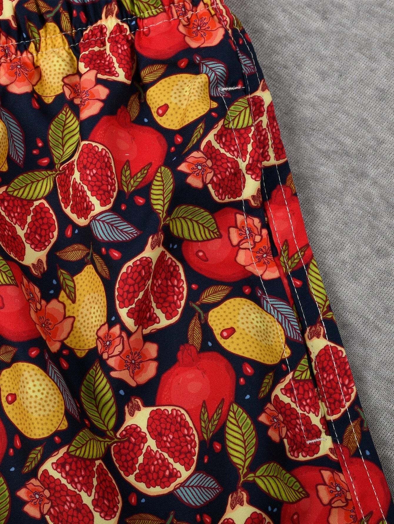 Lemon And Pomegranate Print Swim Trunks-Waves And Trunks