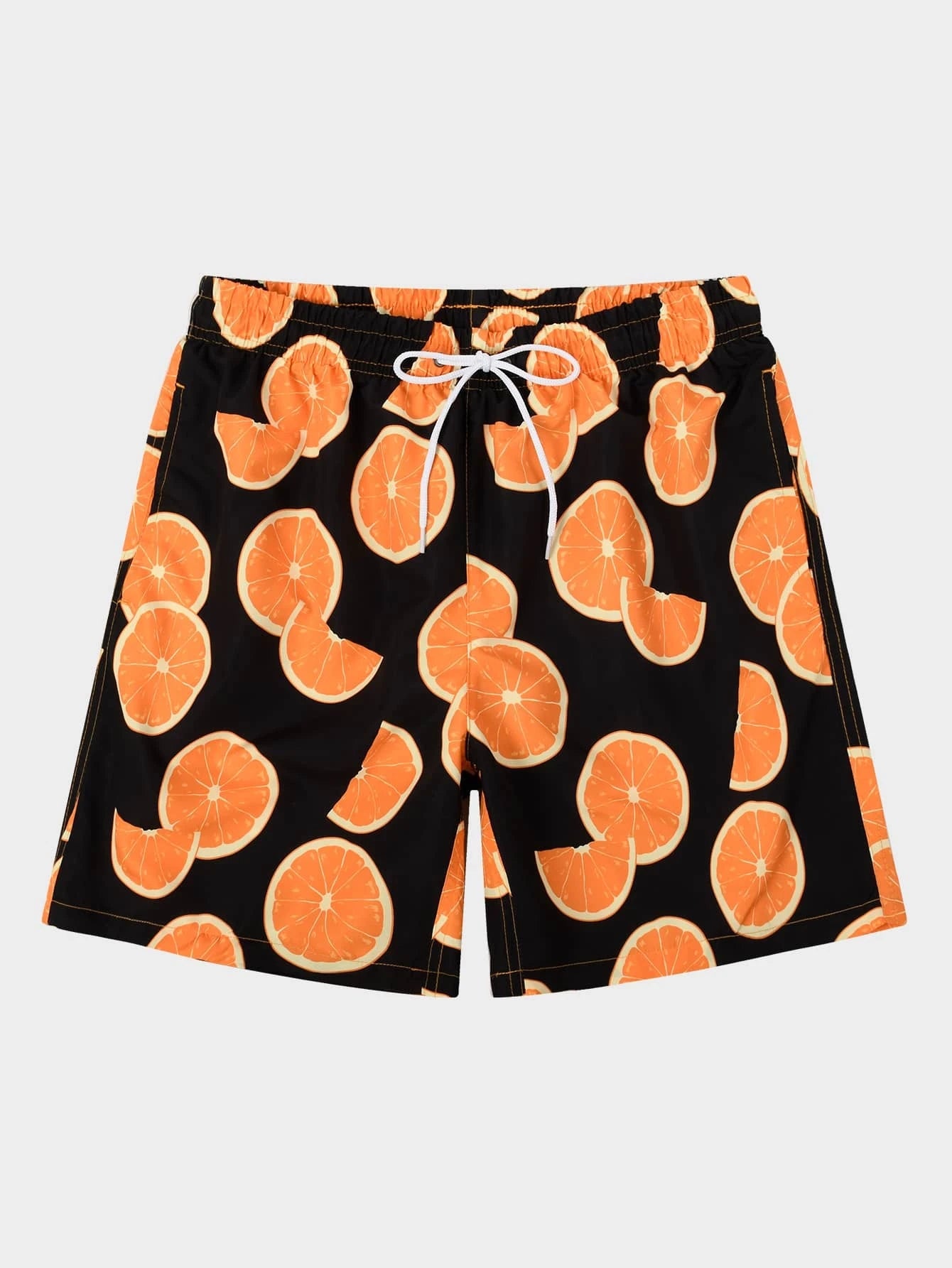 Orange Print Drawstring Swim Trunks-Waves And Trunks