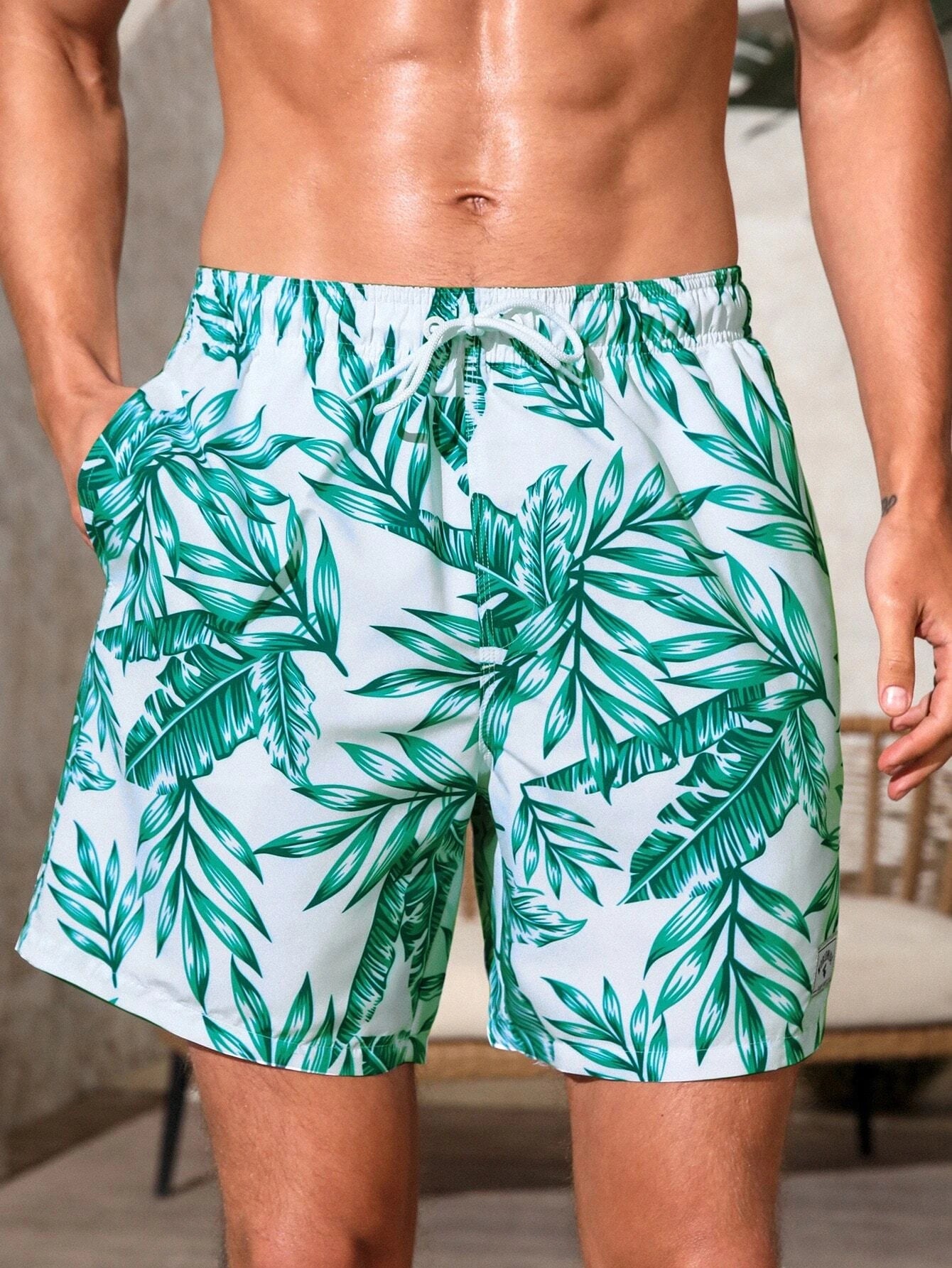 Stylish Tropical Swim Trunks-Waves And Trunks