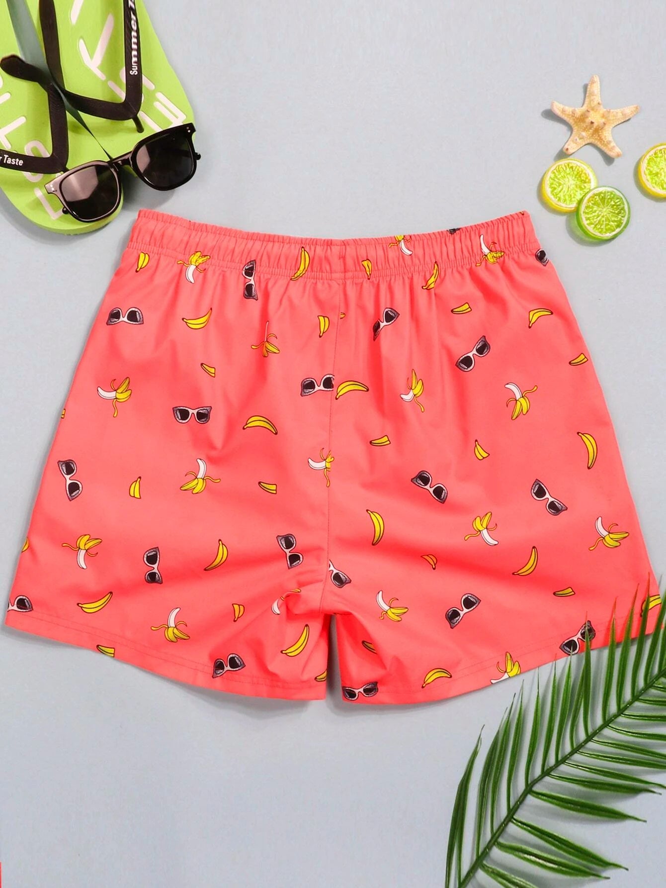 Banana Print Drawstring Waist Swim Trunks-Waves And Trunks