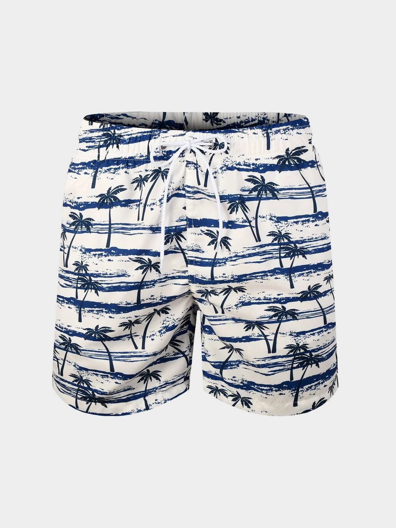 Tropical Print Drawstring Waist Swim Shorts-Waves And Trunks