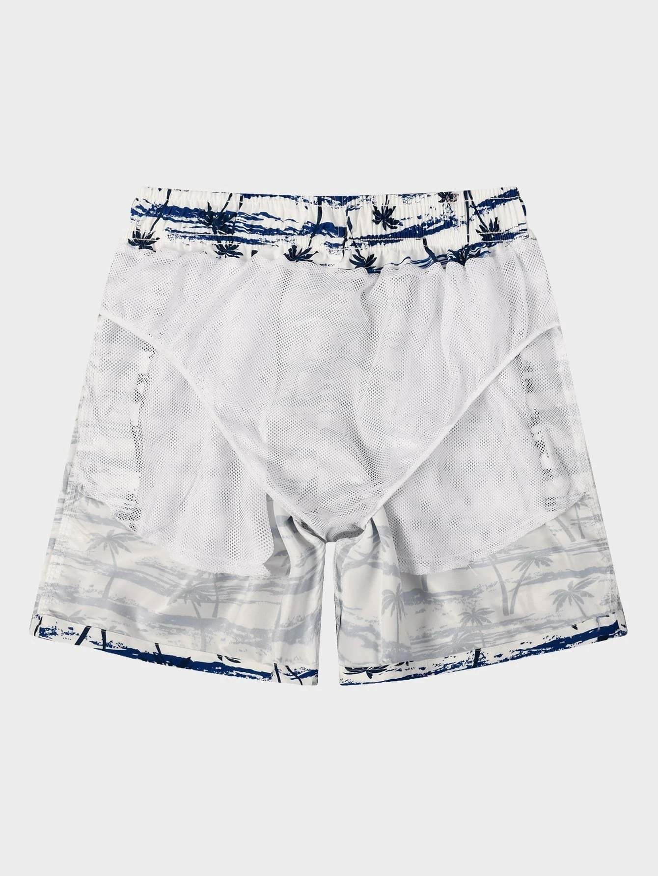 Tropical Print Drawstring Waist Swim Shorts-Waves And Trunks