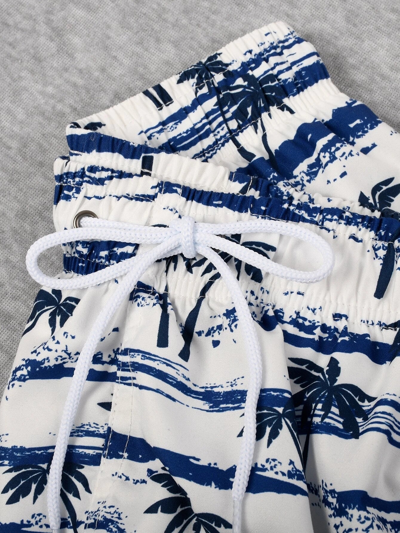 Tropical Print Drawstring Waist Swim Shorts-Waves And Trunks