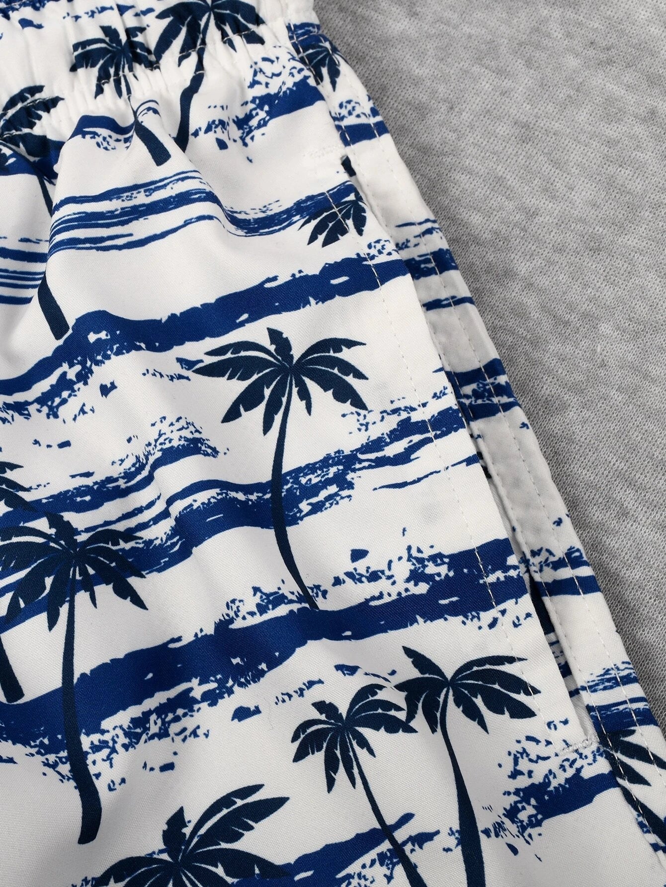 Tropical Print Drawstring Waist Swim Shorts-Waves And Trunks