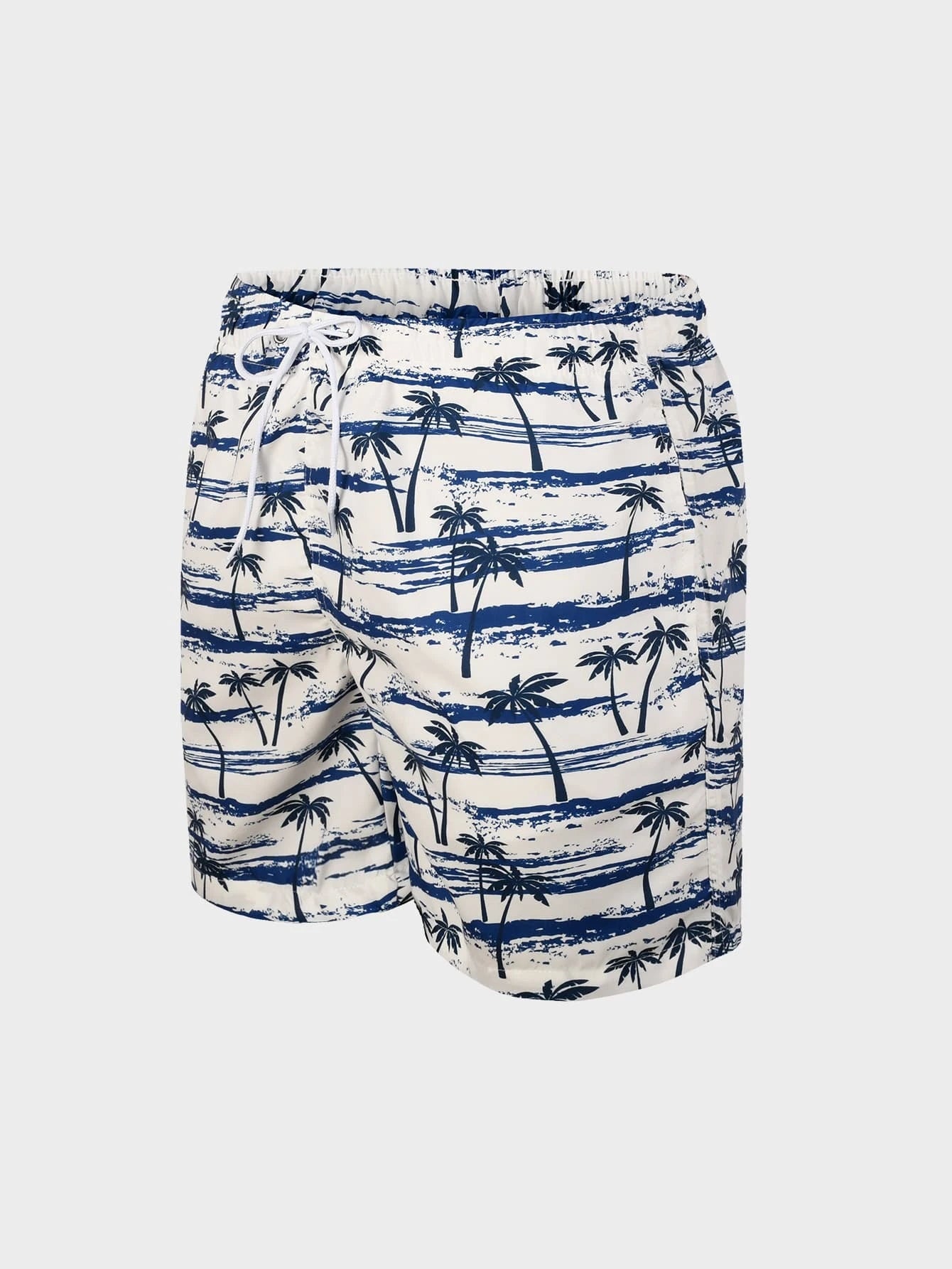 Tropical Print Drawstring Waist Swim Shorts-Waves And Trunks