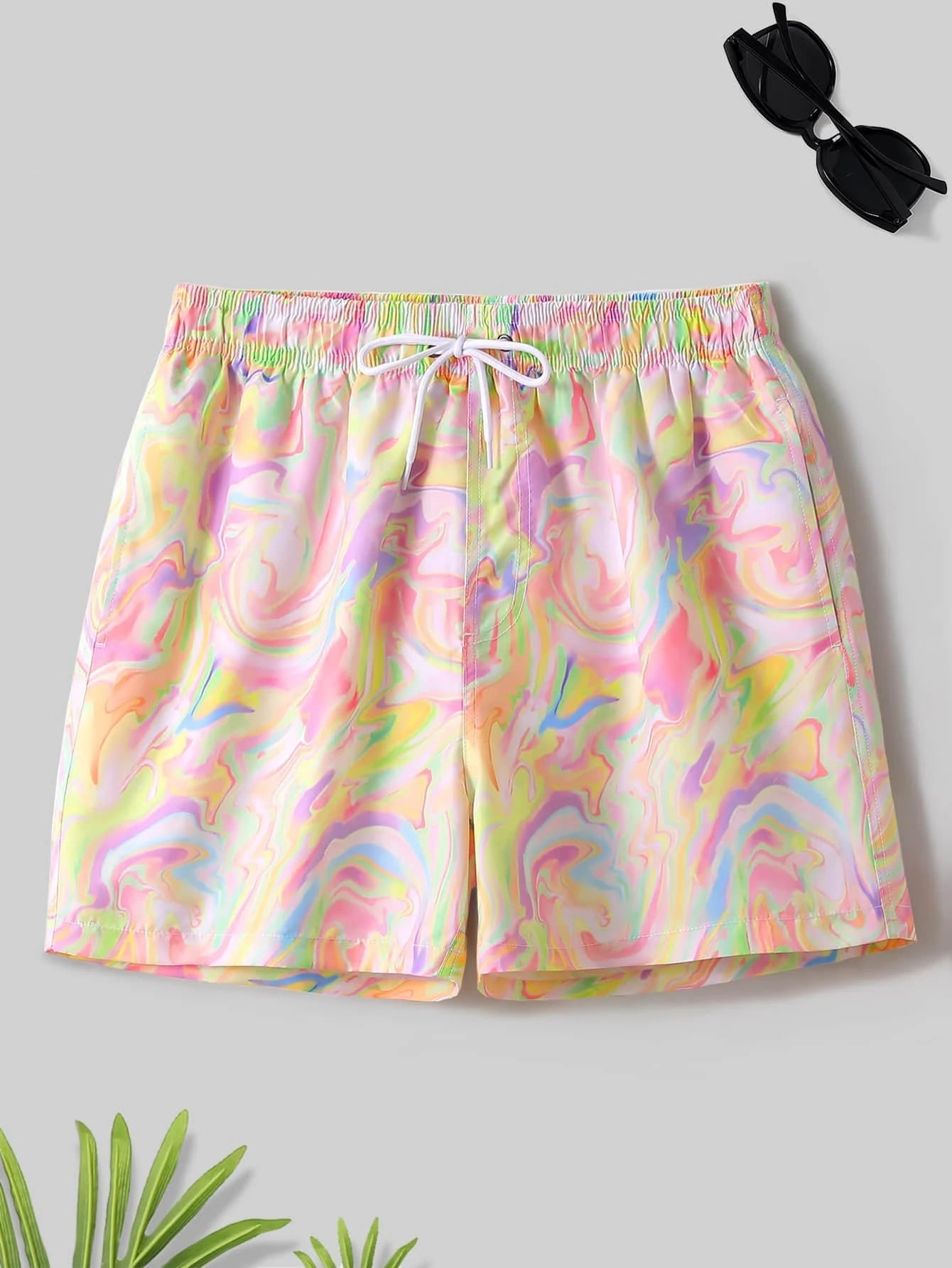 Allover Print Drawstring Waist Swim Trunks-Waves And Trunks