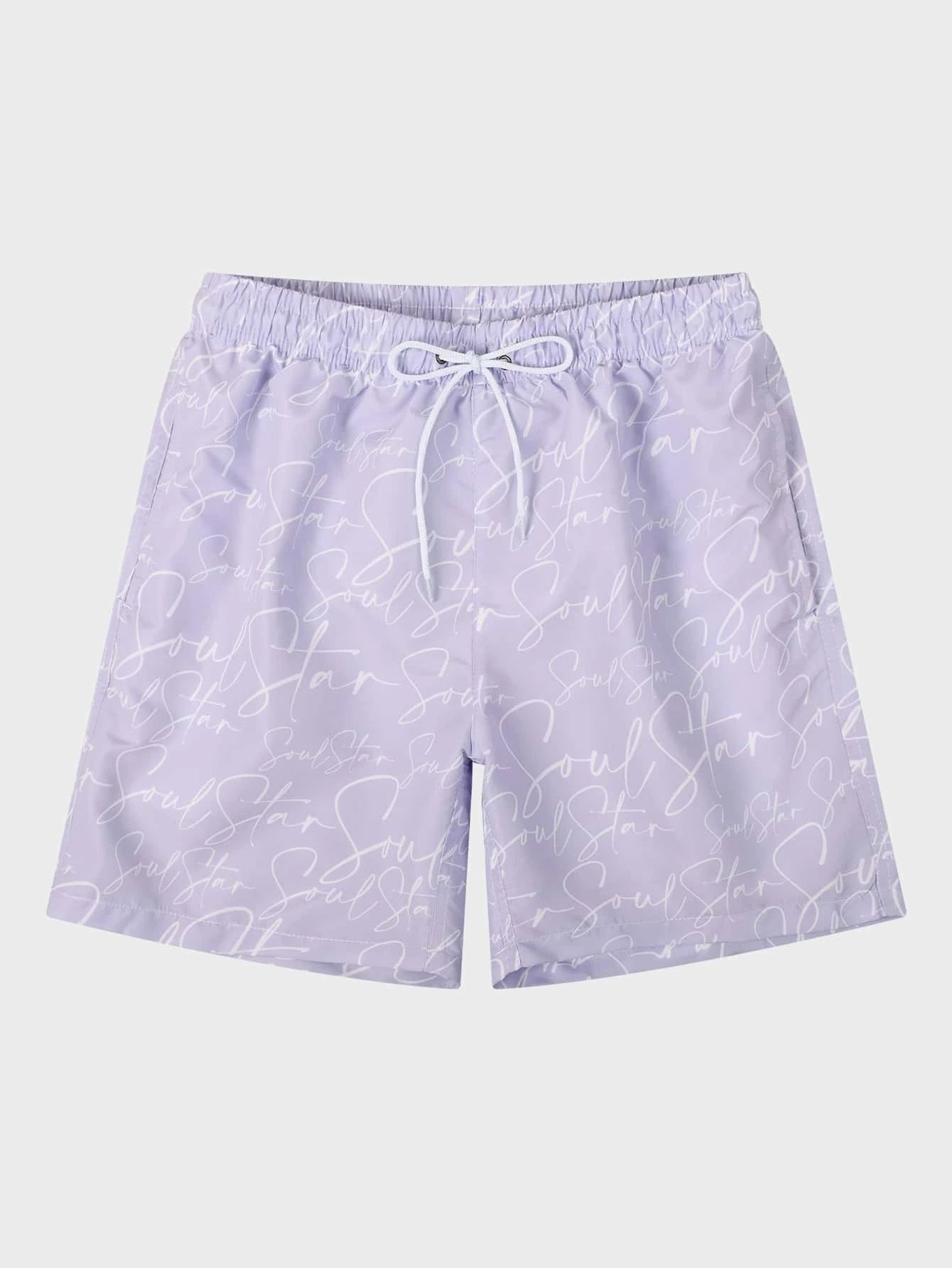Letter Print Drawstring Natural Bottoms-Waves And Trunks