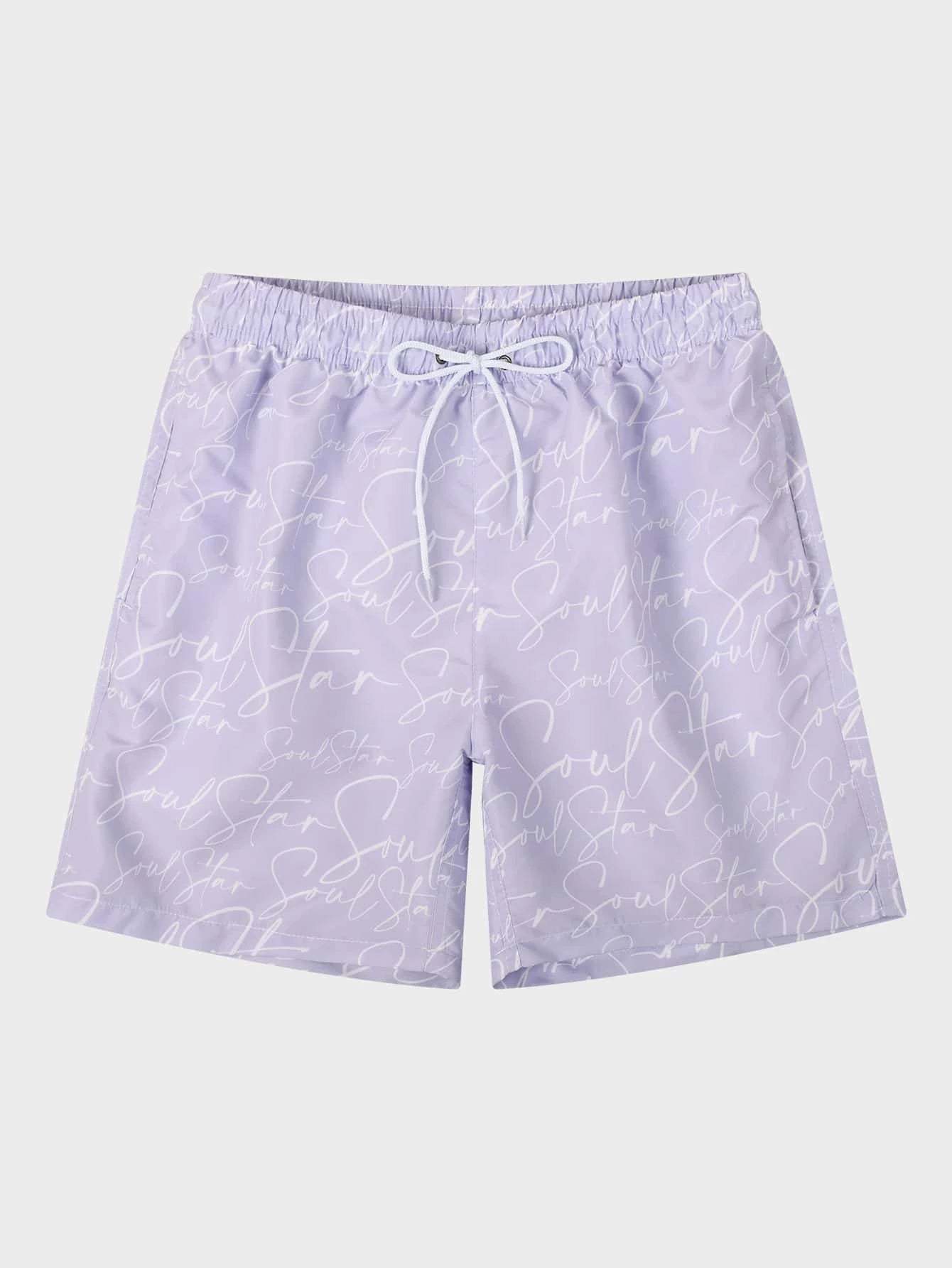 Letter Print Drawstring Natural Bottoms-Waves And Trunks