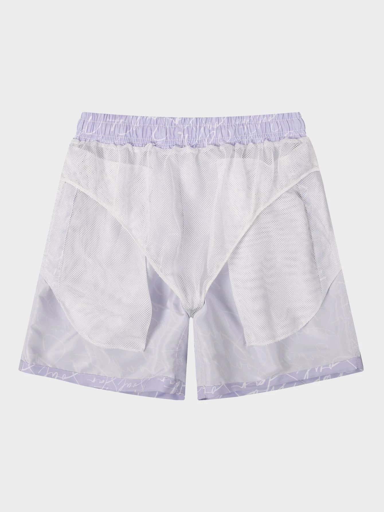 Letter Print Drawstring Natural Bottoms-Waves And Trunks