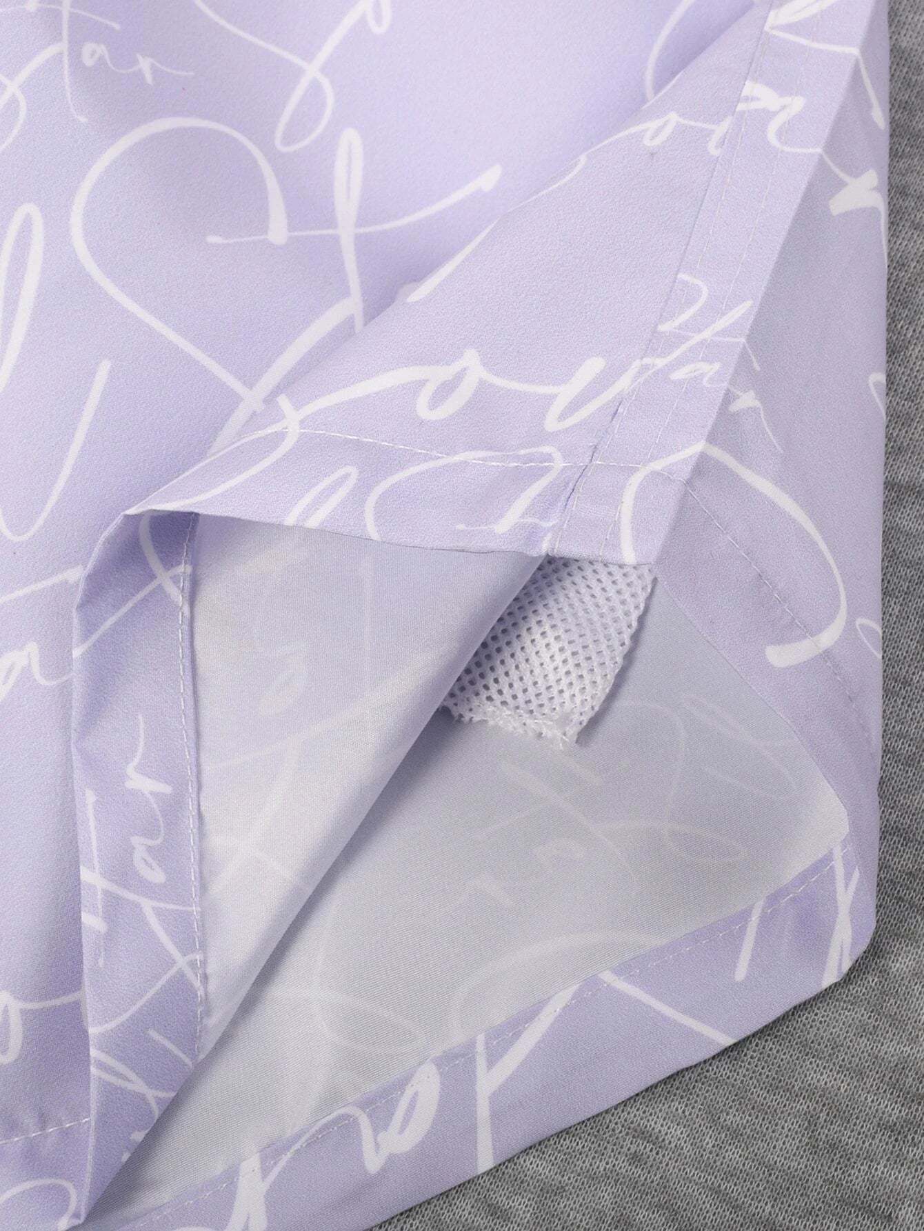 Letter Print Drawstring Natural Bottoms-Waves And Trunks