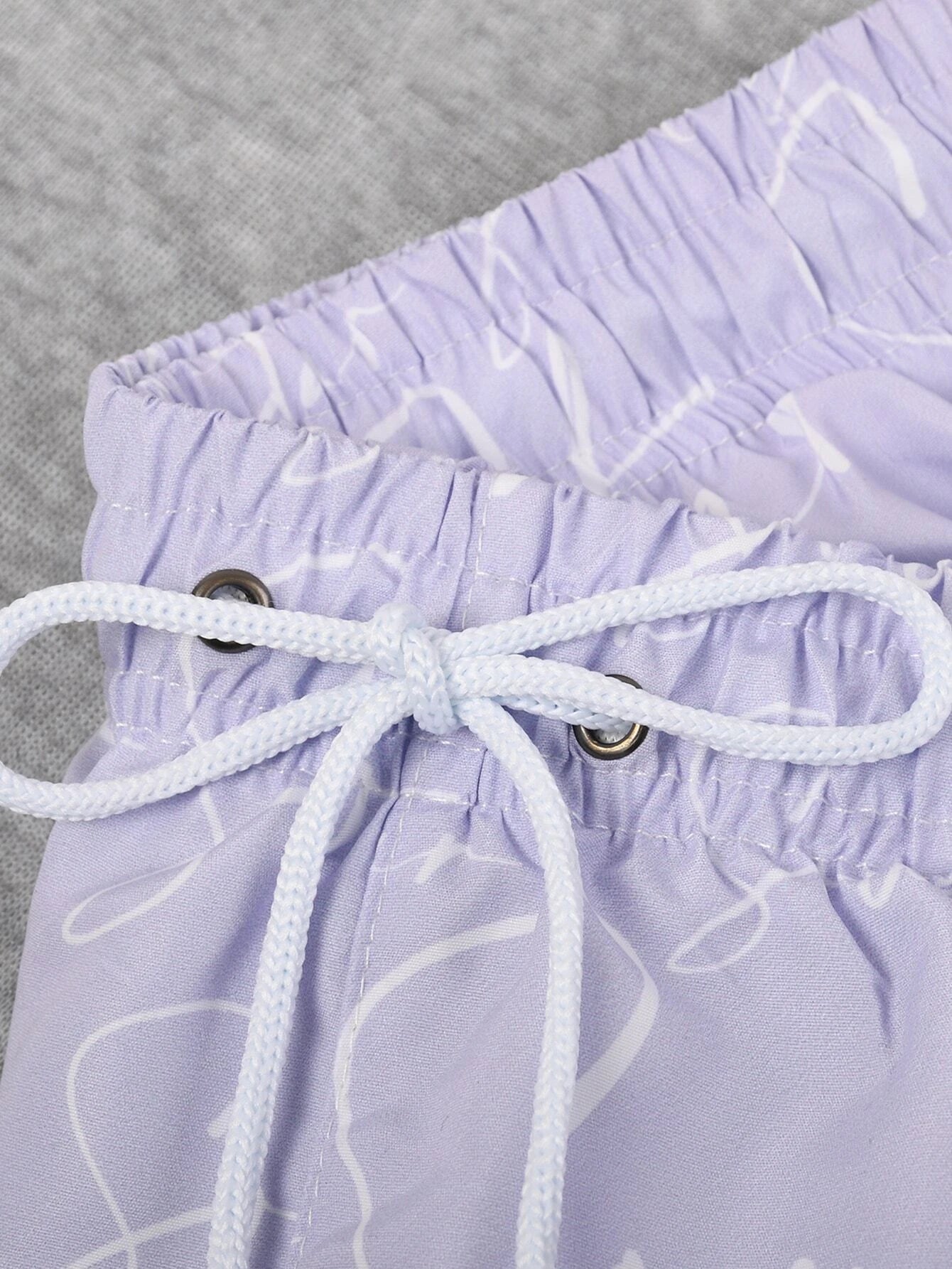 Letter Print Drawstring Natural Bottoms-Waves And Trunks