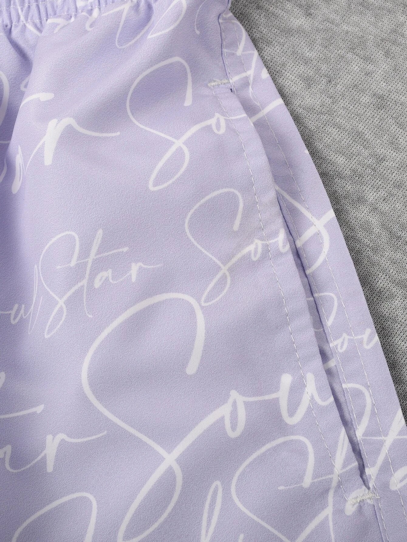 Letter Print Drawstring Natural Bottoms-Waves And Trunks