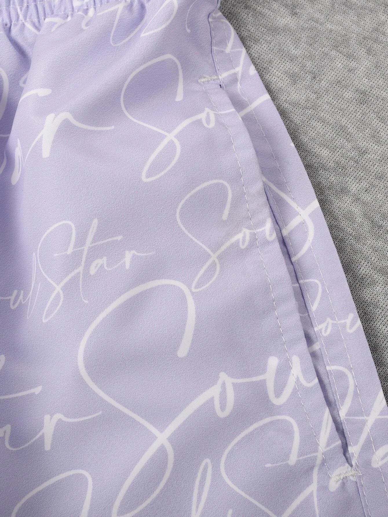 Letter Print Drawstring Natural Bottoms-Waves And Trunks