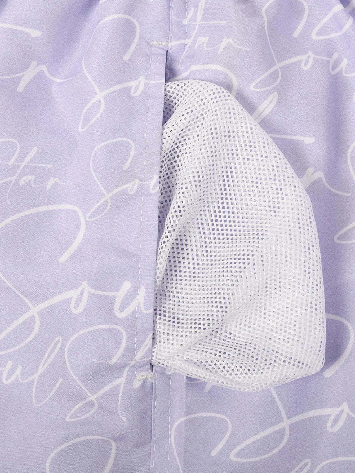 Letter Print Drawstring Natural Bottoms-Waves And Trunks