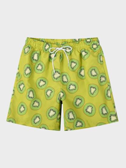 Allover Fruit Print Drawstring Waist Swim Trunks-Waves And Trunks