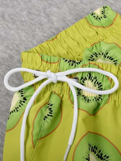 Allover Fruit Print Drawstring Waist Swim Trunks-Waves And Trunks