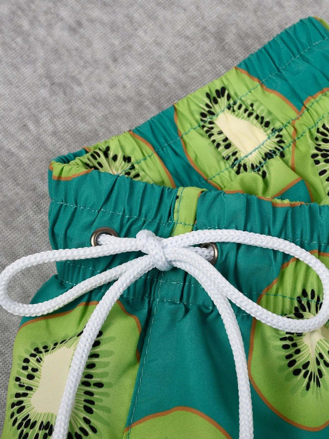 Fruit Print Drawstring  Non Stretch Waist Swim Trunks-Waves And Trunks